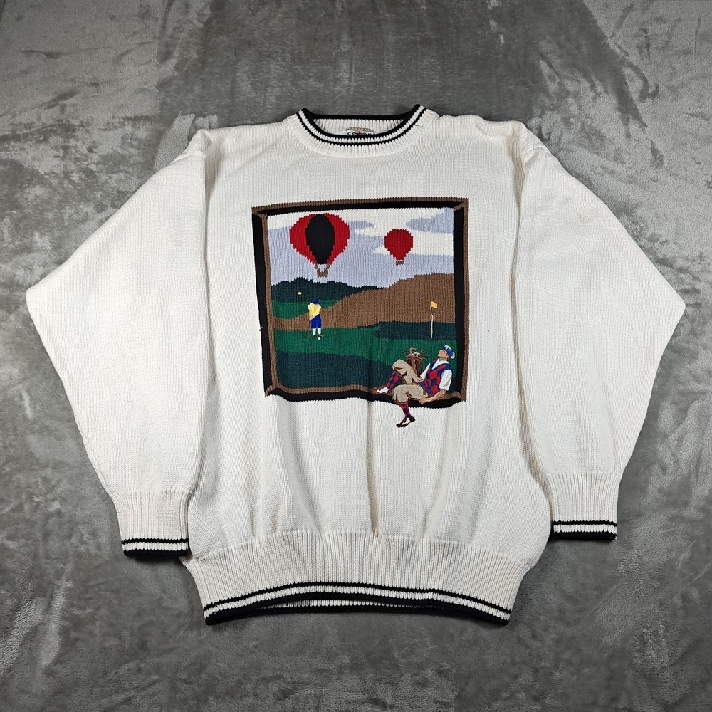 Vintage‎ Cotton Traders Sweater Mens XL Golf Hot Air Balloon Sport Pullover 90s